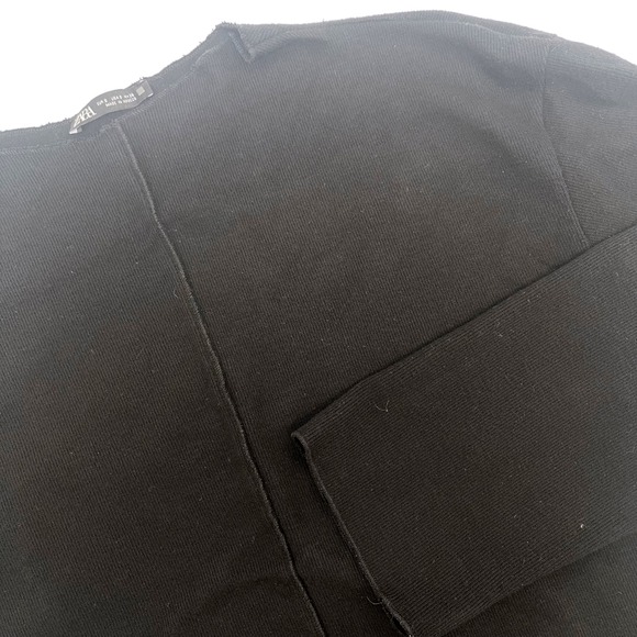 ZARA‎ Black Ribbed Long Sleeve Mock Neck Seam Detail Sweater Top Size S - Picture 2 of 6